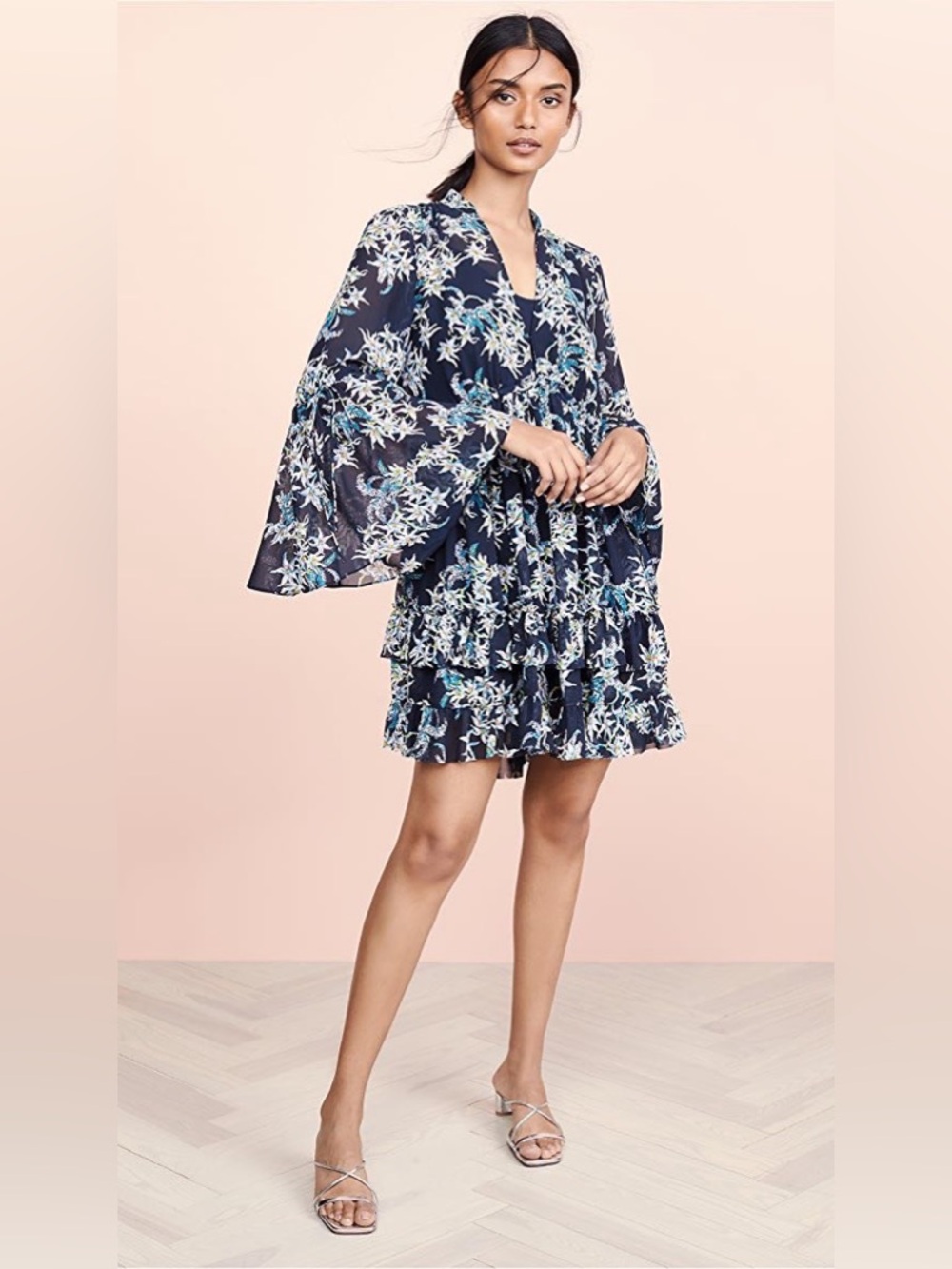 cinq a sept Navy Floral Tiered Ruffle Mini Skirt